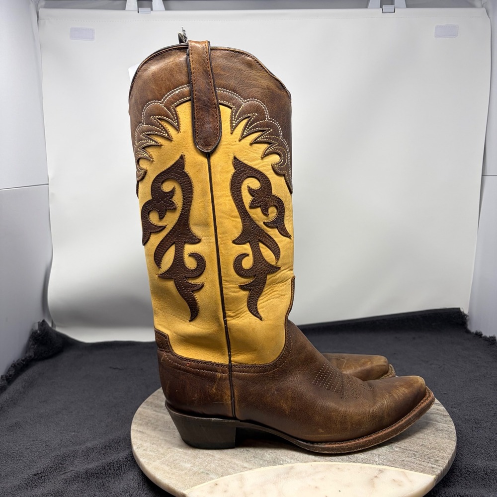 Ferrini Western Boots Women Cowhide Leather Tall 10 B Cowboy Festival Boho Rodeo